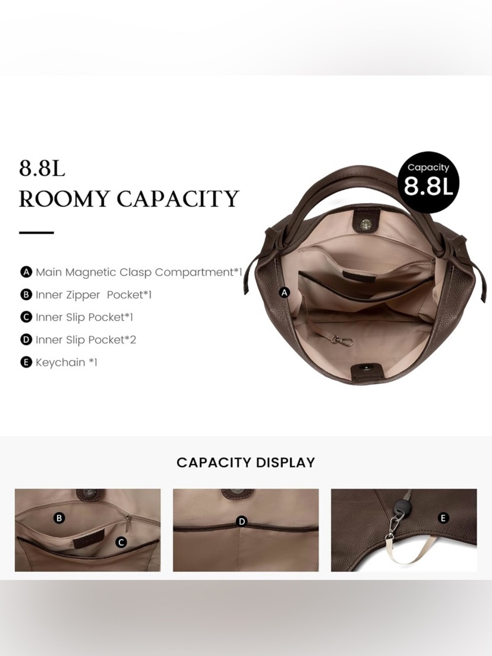 Befen Coffee Brown Leather Hobo Bag with Tassel Details - Picture 3 of 7